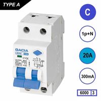 GACIA L80M-C20 Aardlekautomaat 1polig+nul C20A 300mA 6kA