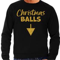 Foute Kersttrui voor heren - Christmas balls - zwart - glitter goud - Kerstfeest - thumbnail