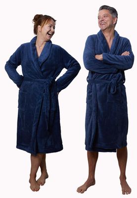 Marineblauwe badjas fleece - unisex-xl/xxl