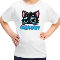 Verkleed T-shirt voor jongens/meisjes - Miauw - wit - carnaval - feestkleding voor kinderen