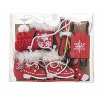 Kersthangers winter thema - 10x st - rood - hout -12/13 cm - kerstornamenten