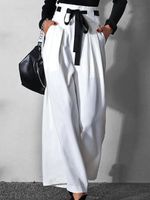 Casual Elegant Belt Contrasting Color Decoration Diagonal Pocket Casual Wide-leg Pants