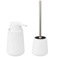 WC-/toiletborstel en houder - zandsteen wit - met zeeppompje - Badkameraccessoireset