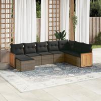 8-delige Loungeset met kussens poly rattan grijs