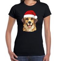 Kerst T-shirt voor dames - Golden Retriever met kerstmuts - zwart - Kerstfeest Kerst T-shirt voor dames - Golden Retriever met kerstmuts - zwart - Kerstfeest