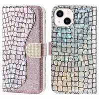 Croco Bling Series iPhone 14 Wallet Case - Rosé goud