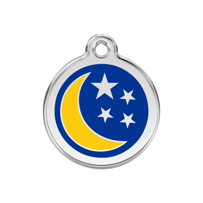 Moon & Stars Navy roestvrijstalen hondenpenning medium/gemiddeld dia. 3 cm - Reddingo
