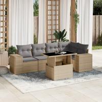 6-delige Loungeset met kussens poly rattan beige