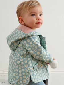 Regenjas met capuchon babymeisje zeegroen met print