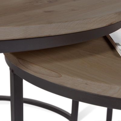 Ronde Bijzettafel (set van 2) Keith | Hout | Eikenhout | Zwart Grijs Bruin Ronde Bijzettafel (set van 2) Keith | Hout | Eikenhout | Zwart Grijs Bruin