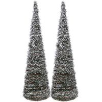Verlichte kerstbomen/kegels - 2 stuks - 60 cm - groen - LED - warm wit - kerstverlichting figuur - thumbnail