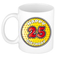 Verjaardag cadeau mok - 25 jaar - geel - sterretjes - 300 ml - keramiek - thumbnail