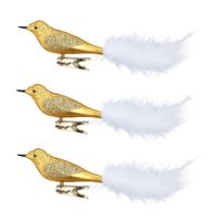 3x stuks decoratie vogels op clip goud 20 cm - thumbnail