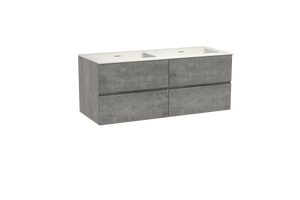 Storke Edge zwevend badmeubel 130 x 52 cm beton donkergrijs met Mata dubbele wastafel in solid surface