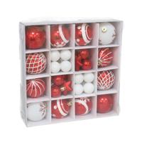Kerstballen en ornamenten set - 42-delig - rood/wit - kunststof - kerstboomversiering Kerstballen en ornamenten set - 42-delig - rood/wit - kunststof - kerstboomversiering