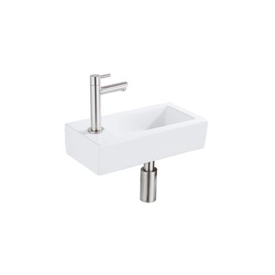 Fortifura Fuente fonteinset - 36x18.5x9cm - 1 kraangat - solid surface - fonteinkraan RVS geborsteld - mat wit SW696237/SW696207/SW696217/SW705498