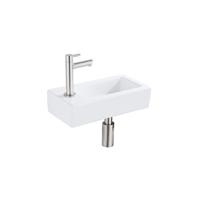 Fortifura Fuente fonteinset - 36x18.5x9cm - 1 kraangat - solid surface - fonteinkraan RVS geborsteld - mat wit SW696237/SW696207/SW696217/SW705498
