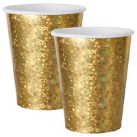 Feest wegwerp bekertjes - glitter - 20x stuks - 270 ml - goud - karton