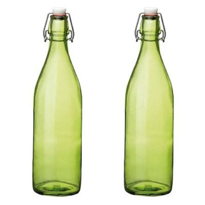 5x stuks groene giara flessen met beugeldop 30 cm van 1 liter