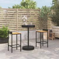 3-delige Tuinbarset poly rattan en massief acaciahout zwart