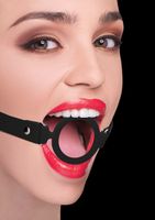 Silicone Ring Gag - With Leather Straps - Black