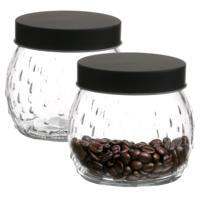 Voorraadpot/bewaarpot Mora - 2x - 1L - glas - zwart - D13 x H13 cm - thumbnail