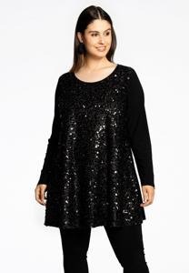 Yoek Tuniek wide bottom SEQUINS | Zwart | Maat 50/52