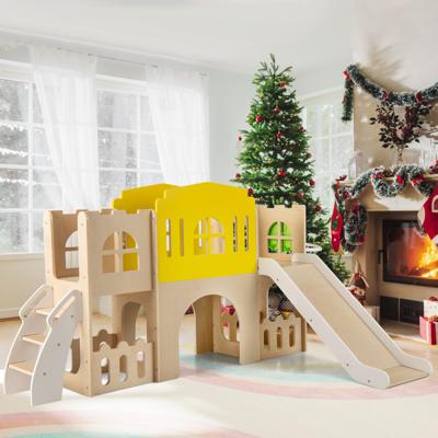 7-in-1 Peuter Glijbaan met Klimladder Basketbalring Tunnel & Opbergruimte Kinder Glijbaan Kleurrijk