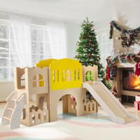 7-in-1 Peuter Glijbaan met Klimladder Basketbalring Tunnel & Opbergruimte Kinder Glijbaan Kleurrijk