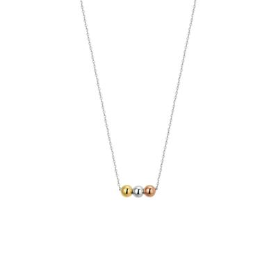 14k Tricolor Gouden Collier Drie Bolletjes 3mm 40-44cm