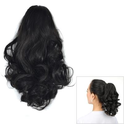 Natuurlijke korte krullend haar clip-on pear Blossom Roll paardestaart pruik (zwart)