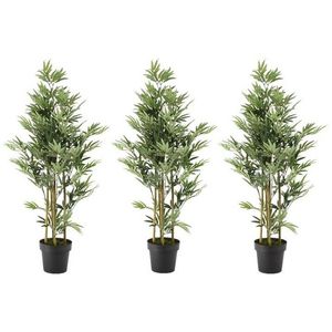 3x Groene bamboe kunstplanten 125 cm in zwarte plastic pot