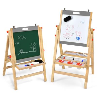 Opvouwbaar 3-in-1 Kinderbord In Hoogte Verstelbaar Houten Bord 50,5 x 53,5 x 79-104 cm Naturel + Grijs