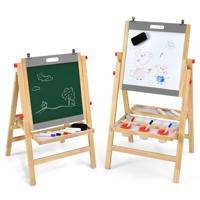 Opvouwbaar 3-in-1 Kinderbord In Hoogte Verstelbaar Houten Bord 50,5 x 53,5 x 79-104 cm Naturel + Grijs