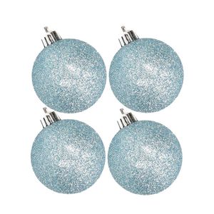 4x stuks kunststof glitter kerstballen ijsblauw 10 cm - Kerstbal