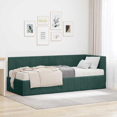 Hoekbedframe met matras Donkergroen 80 x 200 cm Fluweel