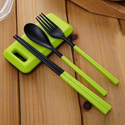 3 in 1 ABS vouwen dinnerware bestek vork Chopsticks set met opbergdoos buiten Camping wandelen reizen servies set (groen)