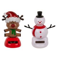 Out of the Blue - Solar bewegende kerst figuren - set 2x st - sneeuwpop en rendier - 10,5 cm