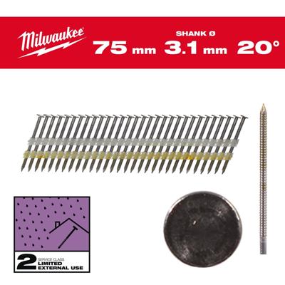 Milwaukee Rondkopnagels 20° 75 x 3,1mm | ring schacht | gegalvaniseerd VE=1750 - 4932492592 Milwaukee Rondkopnagels 20° 75 x 3,1mm | ring schacht | gegalvaniseerd VE=1750 - 4932492592