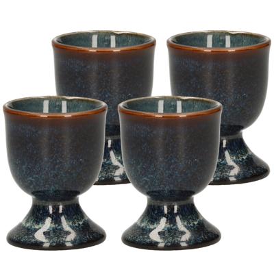 Cosy & Trendy Eierdopje - 4x stuks - aardewerk - donkerblauw - 5 cm - Houders voor gekookte eieren