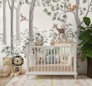 Dieren in het bos foto behang babykamer