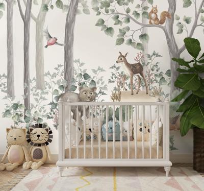 Dieren in het bos foto behang babykamer