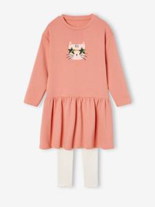 Jurk van fleece en legging van ribstof meisjes rouge