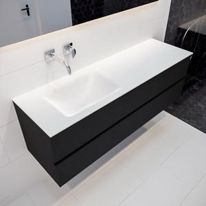 Mondiaz Vica Cloud badmeubel zwart mat 150 cm 2 lades solid surface enkele spoelbak links zonder kraangat