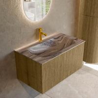 Badmeubel Mondiaz Kurve-Dlux | 80 cm | Meubelkleur Dusk | Wastafelkleur Sombra | Solid surface | Wasbak midden spoelbak | 1 kraangat