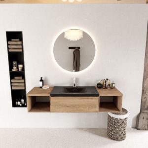 MONDIAZ BUKLA 160cm badmeubel met open module 40 L+R kleur Washed Oak met 2 lades. Wastafel CLOUD midden 1 kraangat kleur Urban.