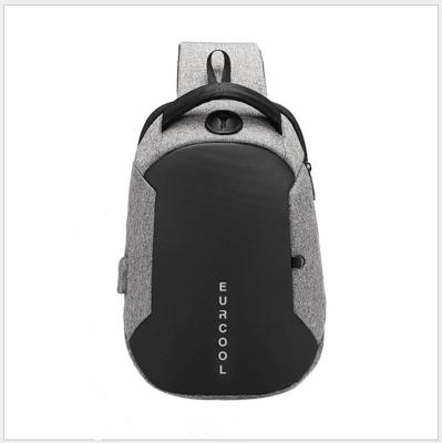 Multi functie Crossbodytassen mannen borst tas water afstotend schoudertas met USB Oplaadpoort L (grijs)