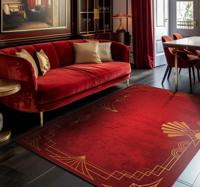 Gouden patroonrand vinyl tapijt rood