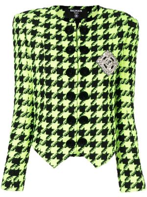 Balmain veste en tweed à motif pied-de-poule - Vert