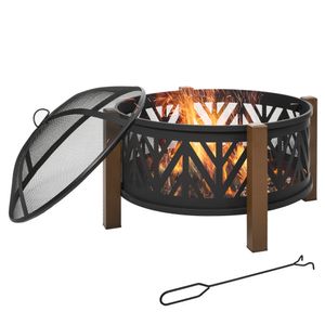 Outsunny 2-in-1 vuurschaal vuurkorf haard met vonkbescherming grillrooster tuin BBQ zwart+bruin Ð¤78 x 60 h cm